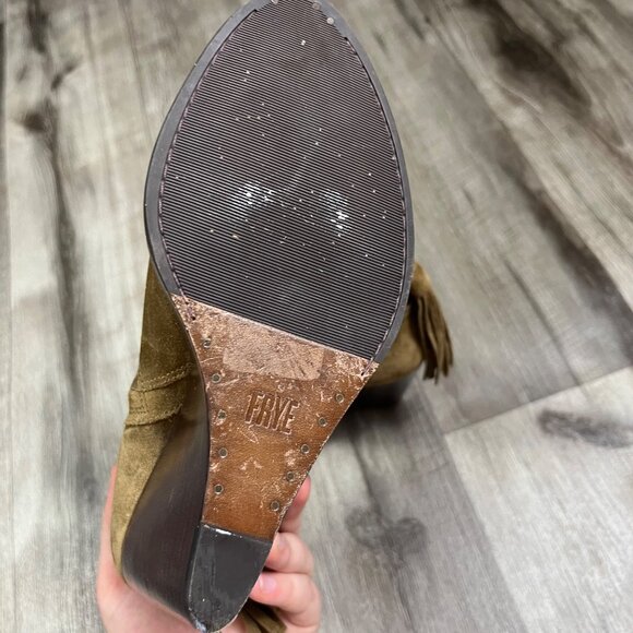 Frye Cece Tassel Lace Wedge Stack Heel Ankle Boots Brown Women’s Size 8.5 - Picture 9 of 11